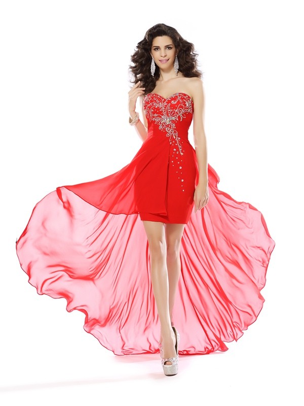 Wholesale Sheath/Column Sweetheart Beading Sleeveless Short Chiffon Cocktail Dresses